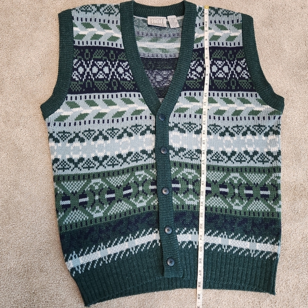 Estate Vintage 90s Sweater Vest Button Front Cardigan Geometric Print Size M - Picture 7 of 10